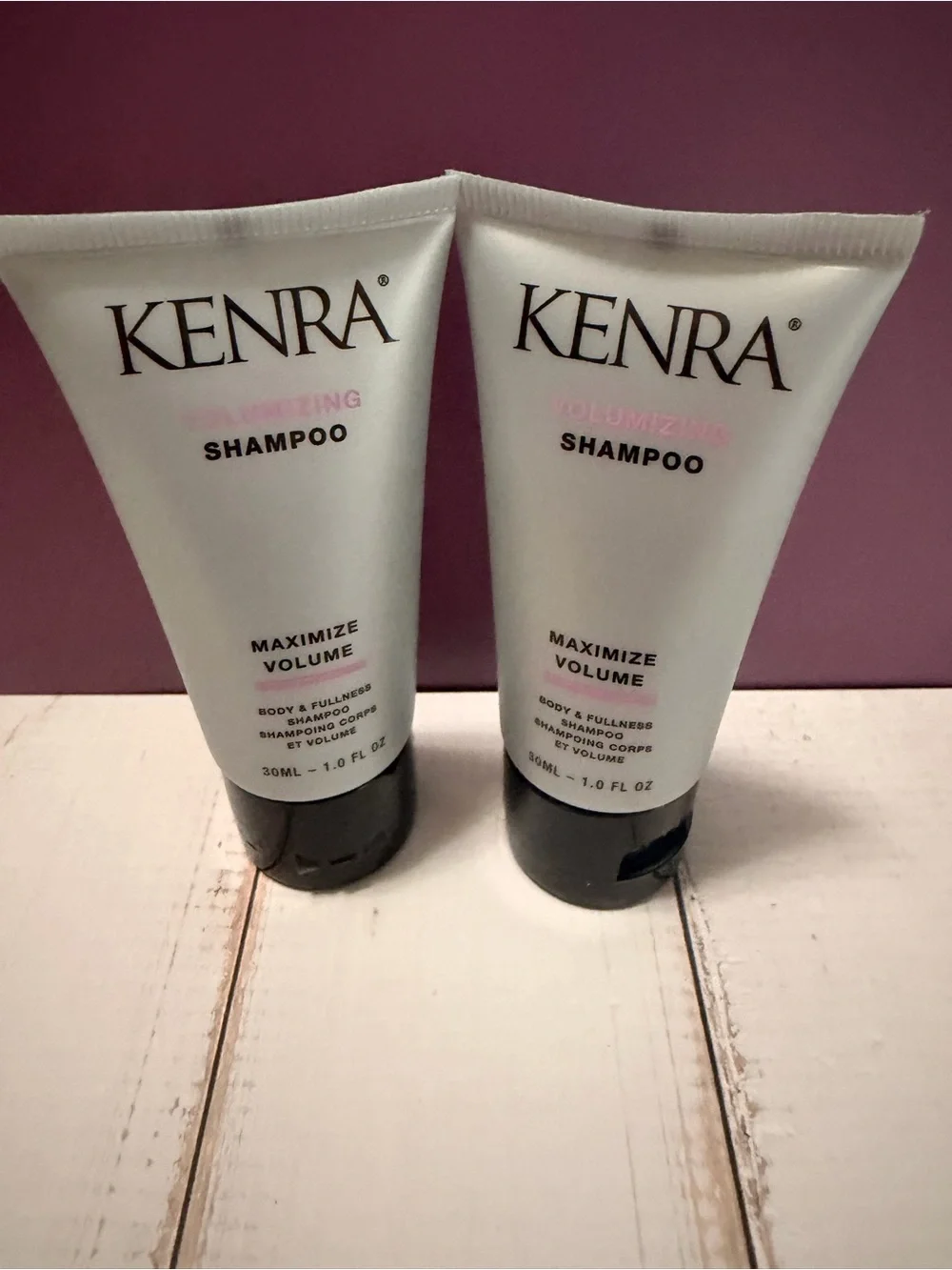 Set of two Kenra Volumizing Shampoo travel minis.